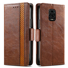 Leather Case Stands Flip Cover Holder S02D for Xiaomi Redmi Note 9S Brown