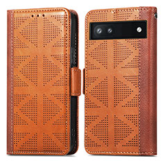 Leather Case Stands Flip Cover Holder S03D for Google Pixel 6a 5G Brown