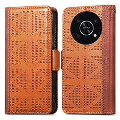 Leather Case Stands Flip Cover Holder S03D for Huawei Enjoy 50 Pro Brown