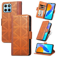 Leather Case Stands Flip Cover Holder S03D for Huawei Honor X6 Brown