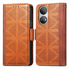 Leather Case Stands Flip Cover Holder S03D for Huawei Honor X7 Brown