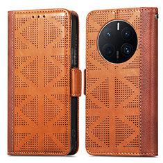 Leather Case Stands Flip Cover Holder S03D for Huawei Mate 50 Pro Brown