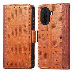 Leather Case Stands Flip Cover Holder S03D for Huawei Nova Y71 Brown