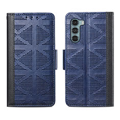 Leather Case Stands Flip Cover Holder S03D for Motorola Moto G200 5G Blue