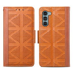 Leather Case Stands Flip Cover Holder S03D for Motorola Moto G200 5G Brown