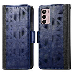 Leather Case Stands Flip Cover Holder S03D for Motorola Moto G42 Blue