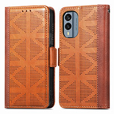 Leather Case Stands Flip Cover Holder S03D for Nokia X30 5G Brown