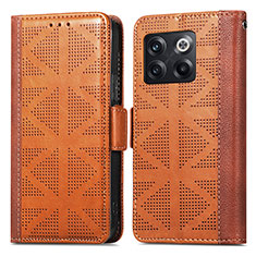 Leather Case Stands Flip Cover Holder S03D for OnePlus 10T 5G Brown