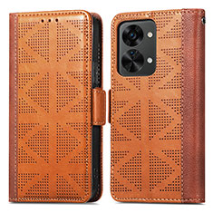 Leather Case Stands Flip Cover Holder S03D for OnePlus Nord 2T 5G Brown