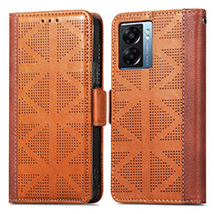 Leather Case Stands Flip Cover Holder S03D for Oppo A77 5G Brown