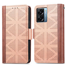 Leather Case Stands Flip Cover Holder S03D for Oppo A77 5G Light Brown