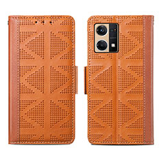 Leather Case Stands Flip Cover Holder S03D for Oppo F21 Pro 4G Brown