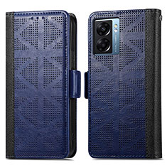 Leather Case Stands Flip Cover Holder S03D for Oppo K10 5G India Blue
