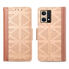 Leather Case Stands Flip Cover Holder S03D for Oppo Reno7 4G Light Brown