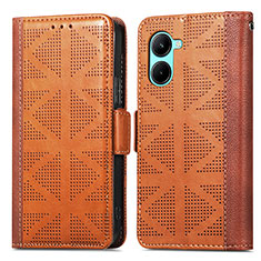 Leather Case Stands Flip Cover Holder S03D for Realme C33 (2023) Brown