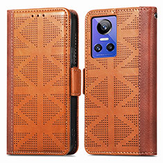 Leather Case Stands Flip Cover Holder S03D for Realme GT Neo3 5G Brown