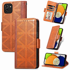 Leather Case Stands Flip Cover Holder S03D for Samsung Galaxy A03 Brown