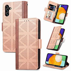 Leather Case Stands Flip Cover Holder S03D for Samsung Galaxy A04s Light Brown