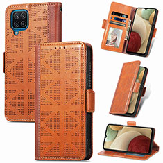 Leather Case Stands Flip Cover Holder S03D for Samsung Galaxy A12 5G Brown