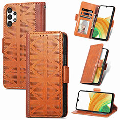 Leather Case Stands Flip Cover Holder S03D for Samsung Galaxy A13 4G Brown