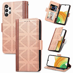 Leather Case Stands Flip Cover Holder S03D for Samsung Galaxy A13 4G Light Brown