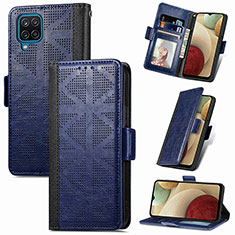 Leather Case Stands Flip Cover Holder S03D for Samsung Galaxy F12 Blue