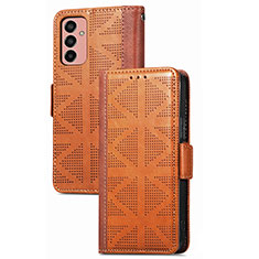 Leather Case Stands Flip Cover Holder S03D for Samsung Galaxy M13 4G Brown