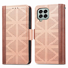 Leather Case Stands Flip Cover Holder S03D for Samsung Galaxy M33 5G Light Brown