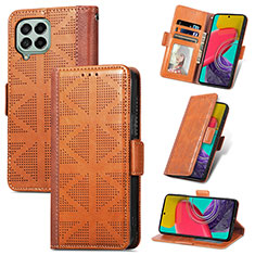 Leather Case Stands Flip Cover Holder S03D for Samsung Galaxy M53 5G Brown