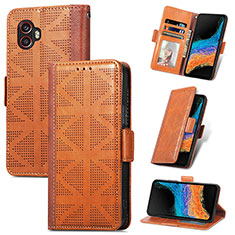 Leather Case Stands Flip Cover Holder S03D for Samsung Galaxy XCover 6 Pro 5G Brown