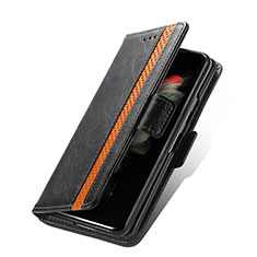 Leather Case Stands Flip Cover Holder S03D for Samsung Galaxy Z Fold3 5G Black