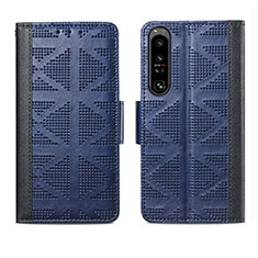 Leather Case Stands Flip Cover Holder S03D for Sony Xperia 1 IV Blue