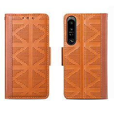 Leather Case Stands Flip Cover Holder S03D for Sony Xperia 1 IV Brown