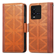 Leather Case Stands Flip Cover Holder S03D for Vivo iQOO 9T 5G Brown