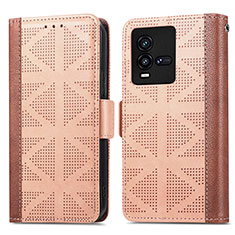 Leather Case Stands Flip Cover Holder S03D for Vivo iQOO 9T 5G Light Brown