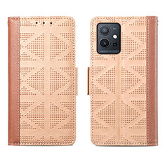 Leather Case Stands Flip Cover Holder S03D for Vivo T1 5G India Light Brown