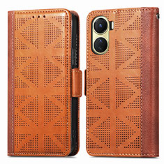 Leather Case Stands Flip Cover Holder S03D for Vivo Y16 Brown