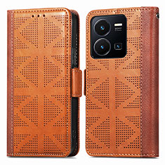 Leather Case Stands Flip Cover Holder S03D for Vivo Y35 4G Brown