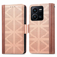 Leather Case Stands Flip Cover Holder S03D for Vivo Y35 4G Light Brown