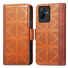 Leather Case Stands Flip Cover Holder S03D for Vivo Y73t Brown