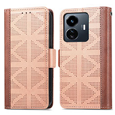 Leather Case Stands Flip Cover Holder S03D for Vivo Y77 5G Light Brown