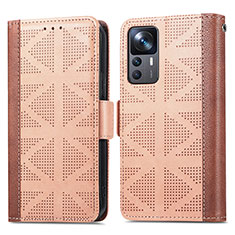 Leather Case Stands Flip Cover Holder S03D for Xiaomi Mi 12T 5G Light Brown