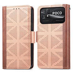 Leather Case Stands Flip Cover Holder S03D for Xiaomi Poco C40 Light Brown