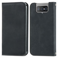 Leather Case Stands Flip Cover Holder S04D for Asus Zenfone 7 Pro ZS671KS Black