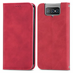 Leather Case Stands Flip Cover Holder S04D for Asus Zenfone 7 Pro ZS671KS Red