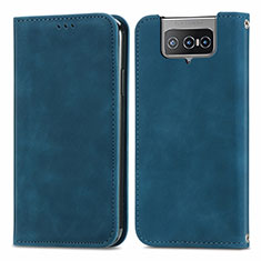 Leather Case Stands Flip Cover Holder S04D for Asus Zenfone 7 ZS670KS Blue