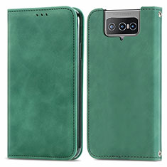 Leather Case Stands Flip Cover Holder S04D for Asus Zenfone 7 ZS670KS Green
