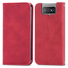 Leather Case Stands Flip Cover Holder S04D for Asus Zenfone 7 ZS670KS Red
