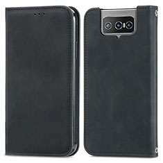 Leather Case Stands Flip Cover Holder S04D for Asus ZenFone 8 Flip ZS672KS Black