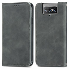 Leather Case Stands Flip Cover Holder S04D for Asus ZenFone 8 Flip ZS672KS Gray